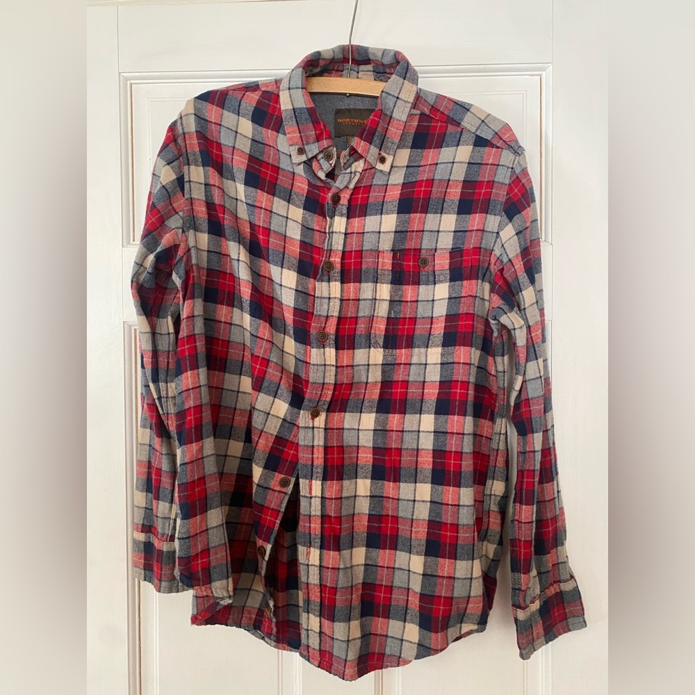 Men's Size Medium Northwest Territory Red Blue Flannel Plaid streetwear Shirt